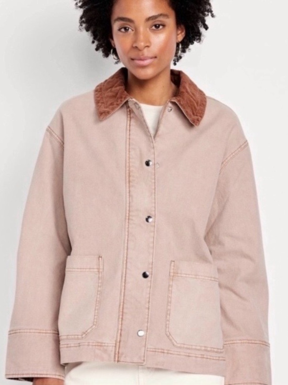 Old Navy Blush Utility Jacket with Brown Corduroy Collar